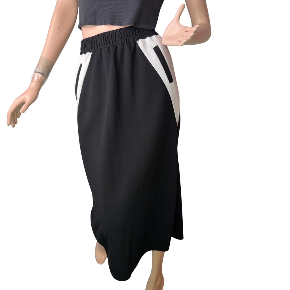 Womens Colorblock Maxi Skirt High Waist Pockets Black White Streetwear Sz S/M